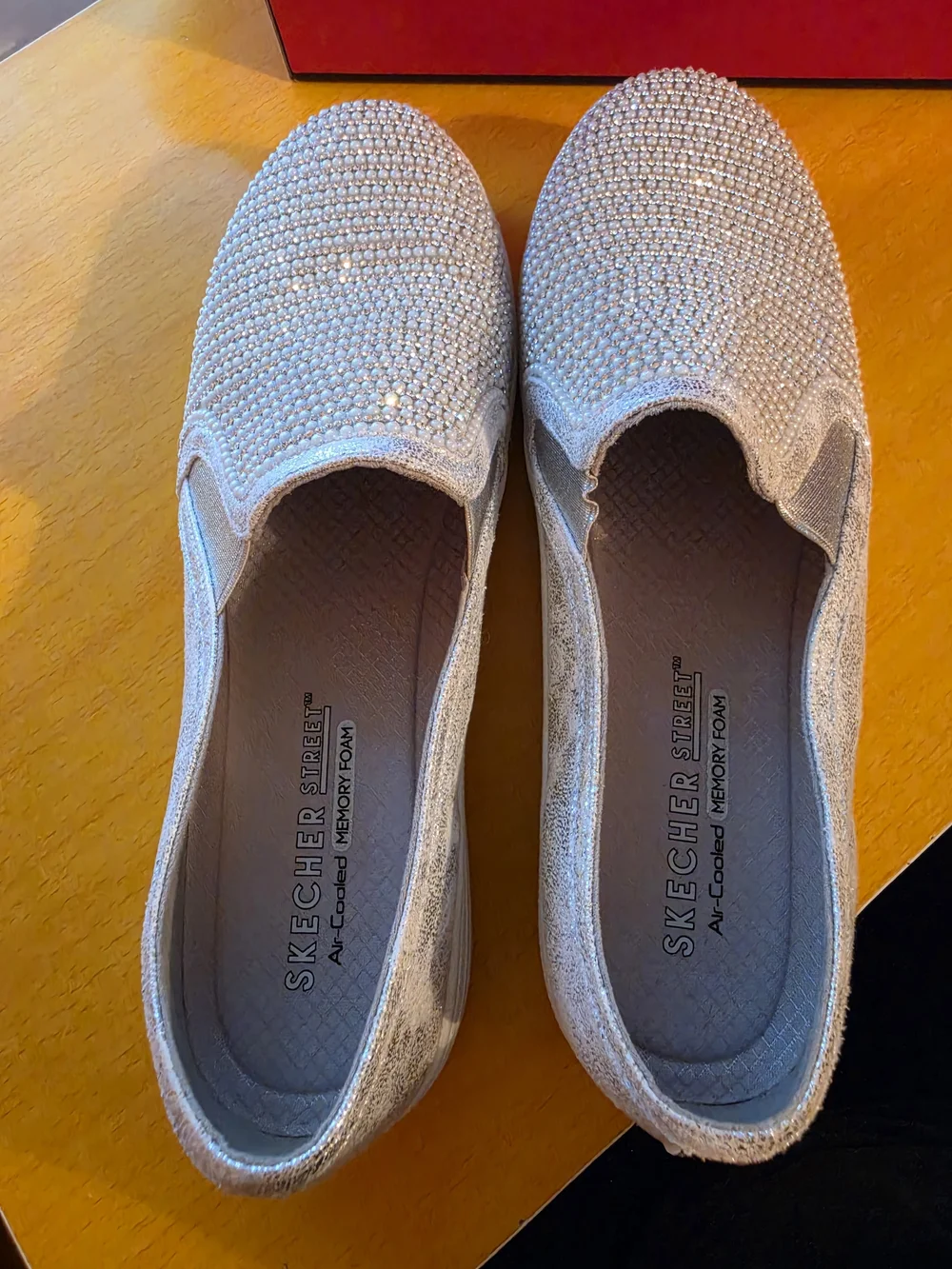 Skechers Silver Pearl-Embellished Slip-On Sneakers